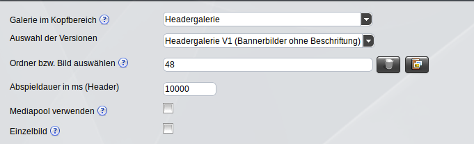 Headergalerie V1 Einstellungen