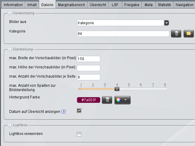 Modul Bildergalerie - Einstellungen