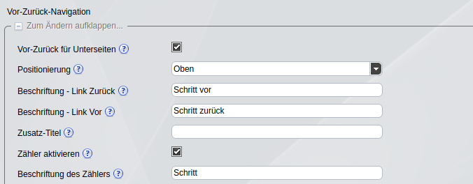 Seitenoption Vor-Zurück - Optionen